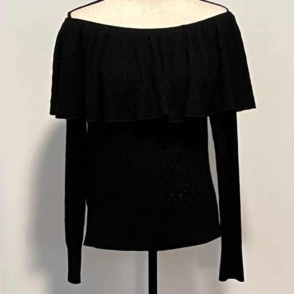 TANYA Taylor black wool sweater pointelle Off the shoulders small - Picture 5 of 10